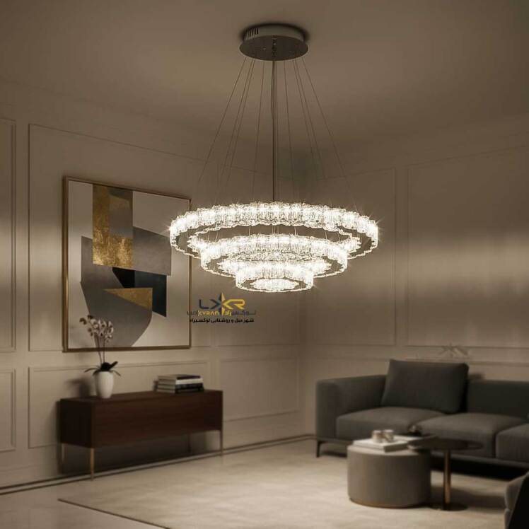 لوستر LED کریستالی سبک مینیمال و مدرن طرح خورشیدی