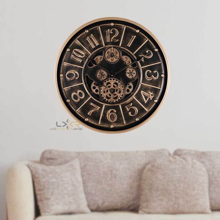 ساعت دیواری گرد چرخدنده والتر سبک نئوکلاسیک رنگ مشکی طلایی 6108