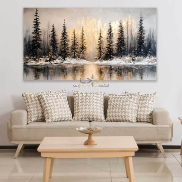 تابلو دکوراتیو مستطیلی طرح درخت کاج زمستانی