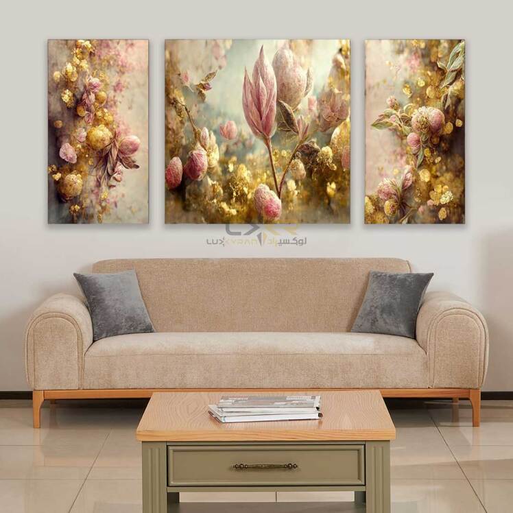 تابلو مدرن با طرح گل رنگی سه تیکه