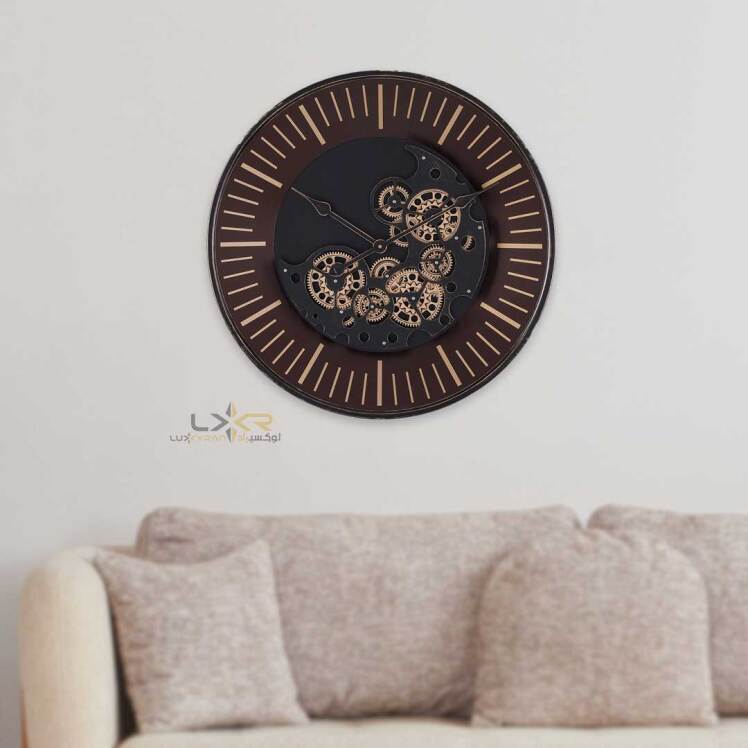 ساعت دیواری گرد چرخدنده والتر سبک نئوکلاسیک رنگ قهوه ای طلایی 6119