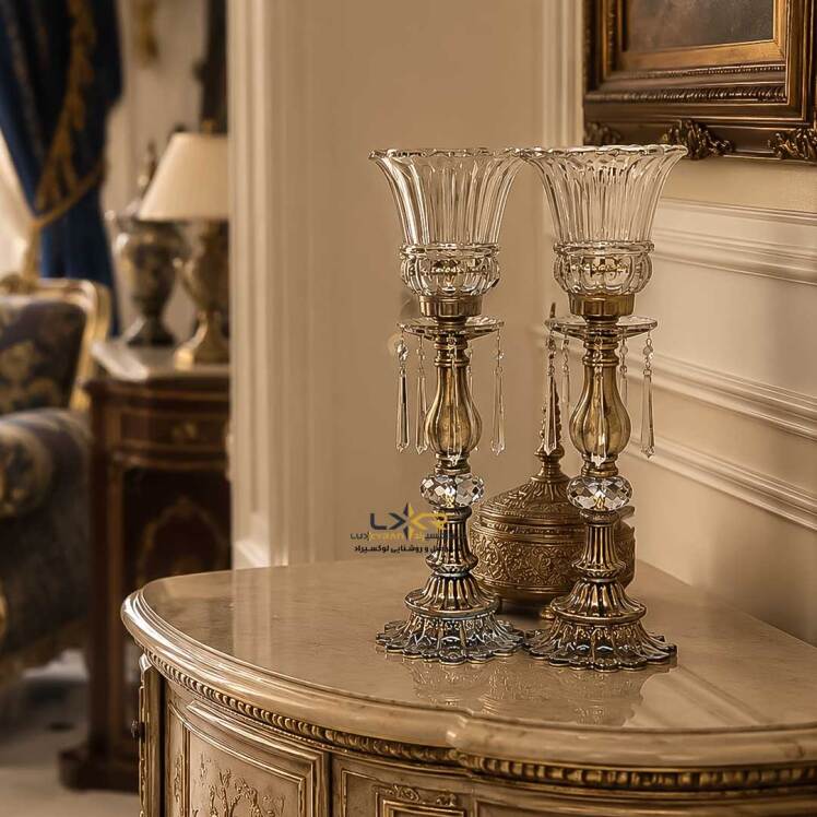 شمعدان شیک و کریستالی پایه زاماک 
