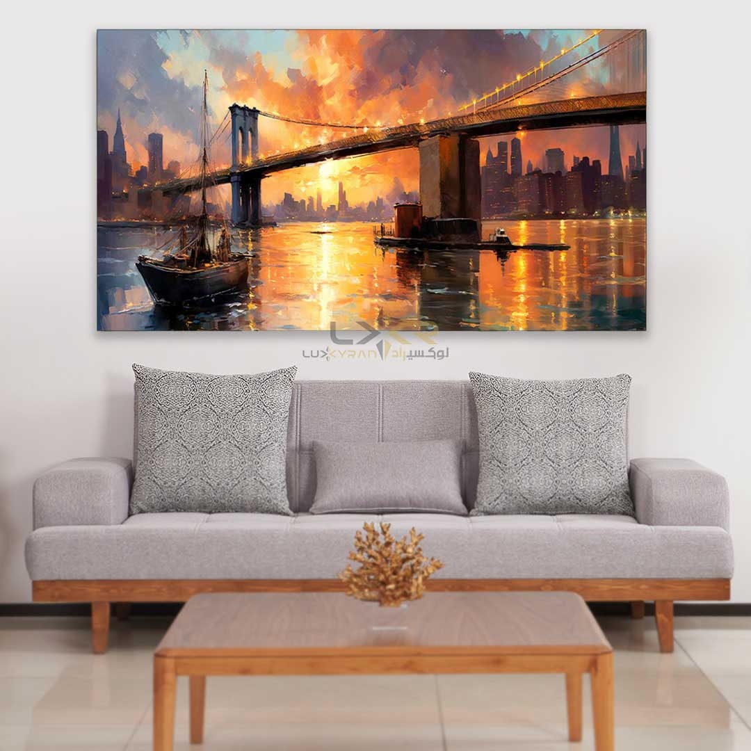  تابلو دکوراتیو مستطیلی غروب آفتاب و کشتی 