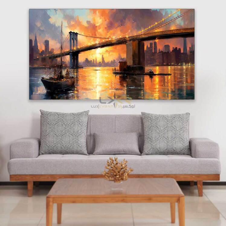 تابلو دکوراتیو مستطیلی غروب آفتاب و کشتی