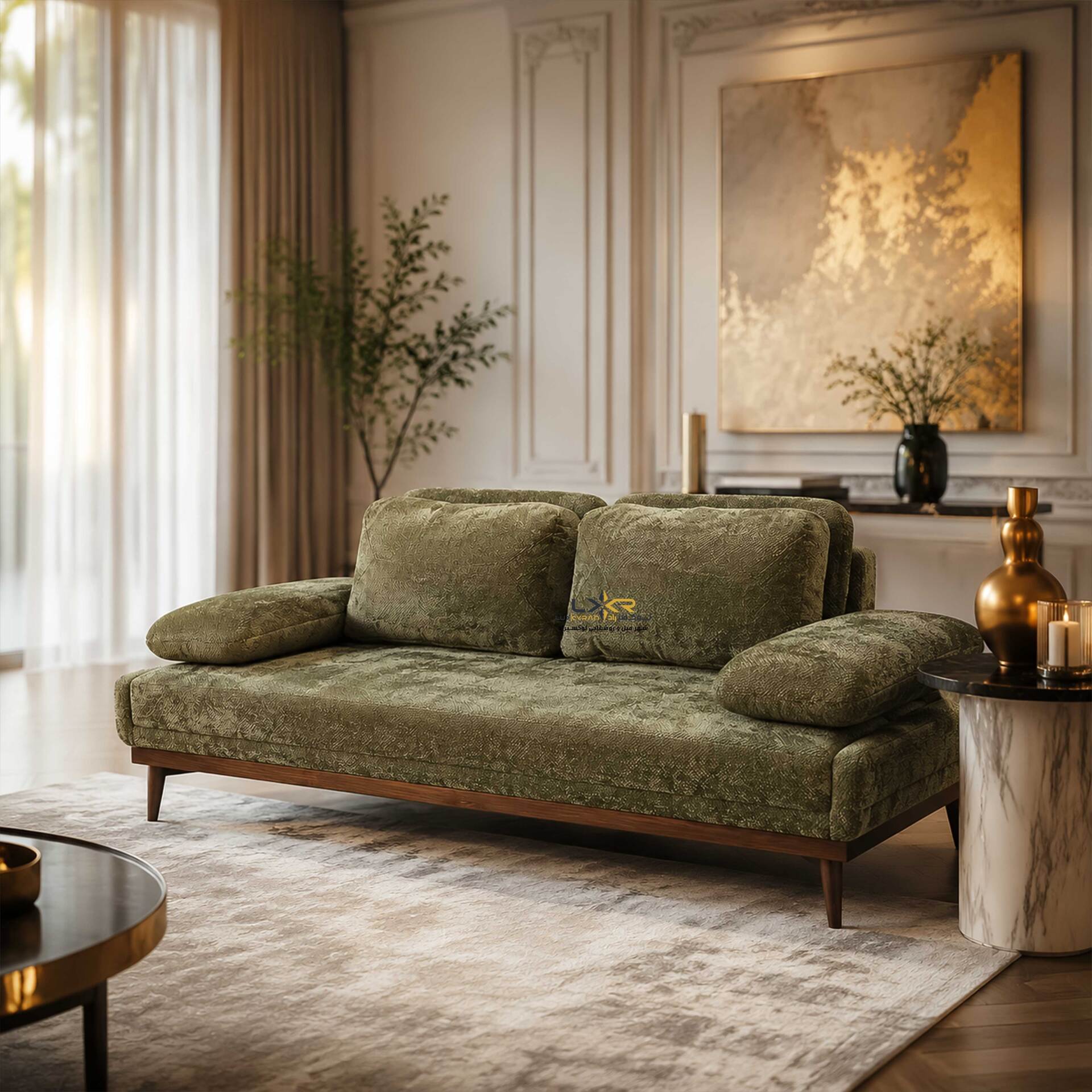  کاناپه سه نفره راحتی مدرن ومینیمال رنگ سبز 