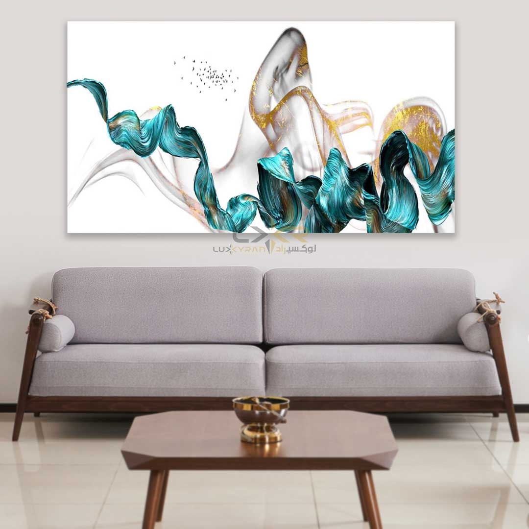  تابلو دکوراتیو مستطیلی رنگ سفید و آبی فیروزه ای و طلایی 