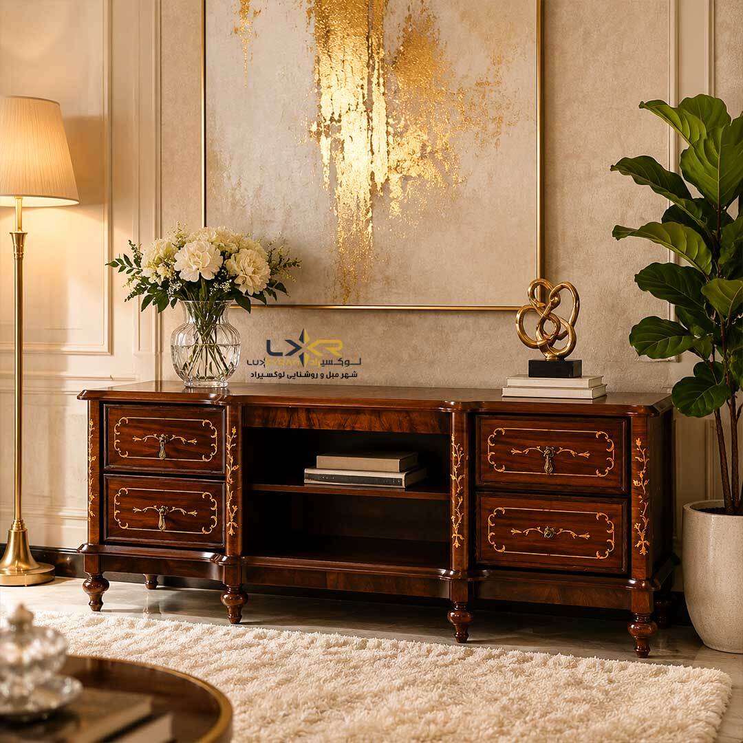  میز تلویزیون منبتی سبک کلاسیک و نئوکلاسیک 